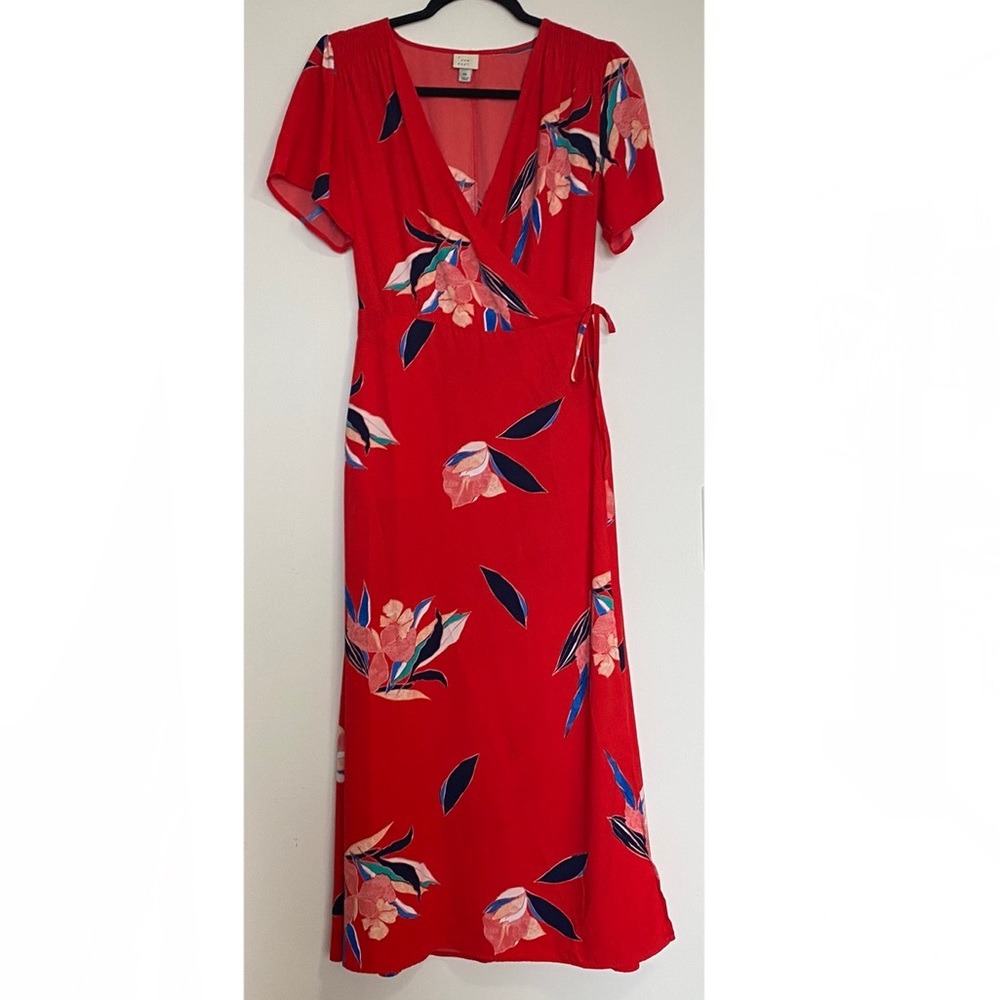 Red Hawaiian Floral Wrap Maxi Dress